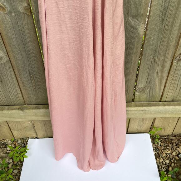Resa Lindsay Wrap Dress Plunge V-Neck Wedding Bridesmaid Satin Pink Small NWT - Picture 9 of 13